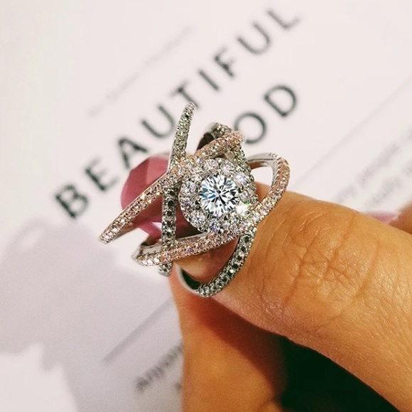 925/18k Rose Gold Diamond Criss Cross Ring - Picture 5 of 5